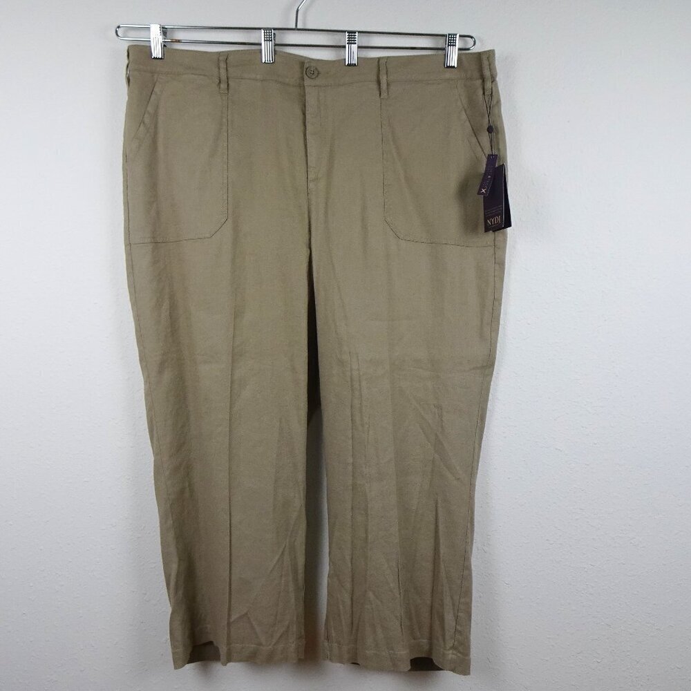 NYDJ Wide Leg Pants Women's Plus Size 20W Brown Linen Blend Cropped Cargo